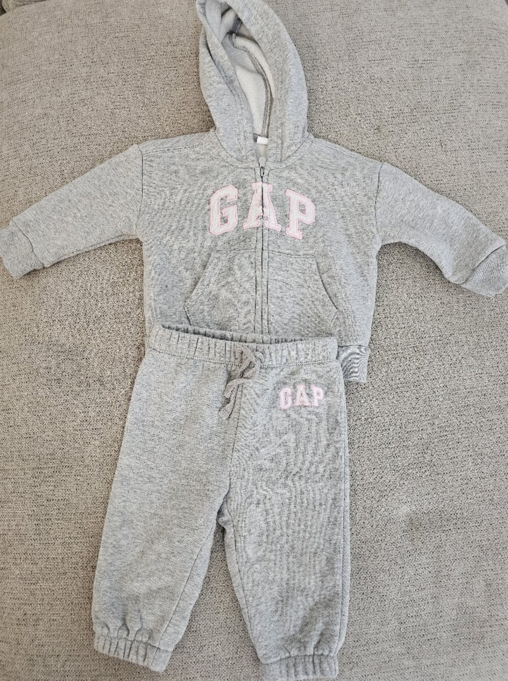 GAP Gray Hoodie & Jogger Pajama Set with Pink Logo